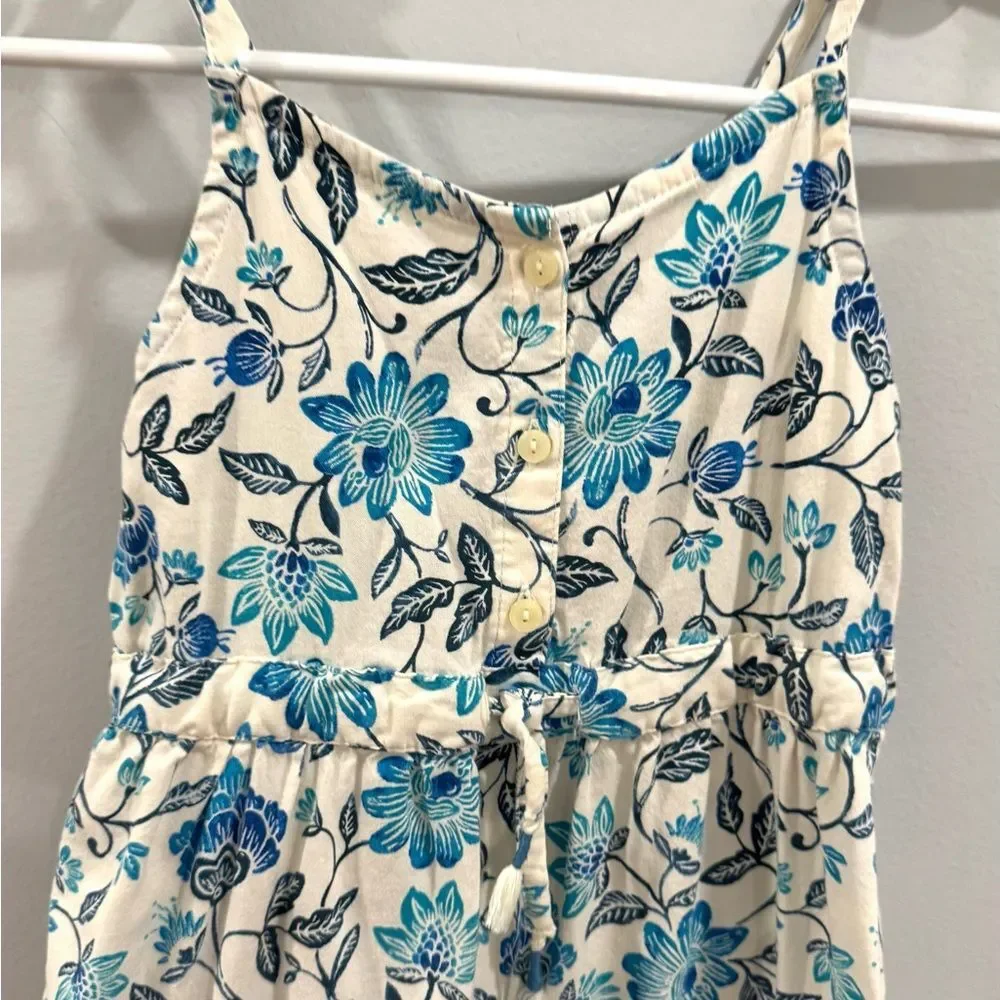 Old Navy girls white and blue floral cotton tiered boho midi sundress size small